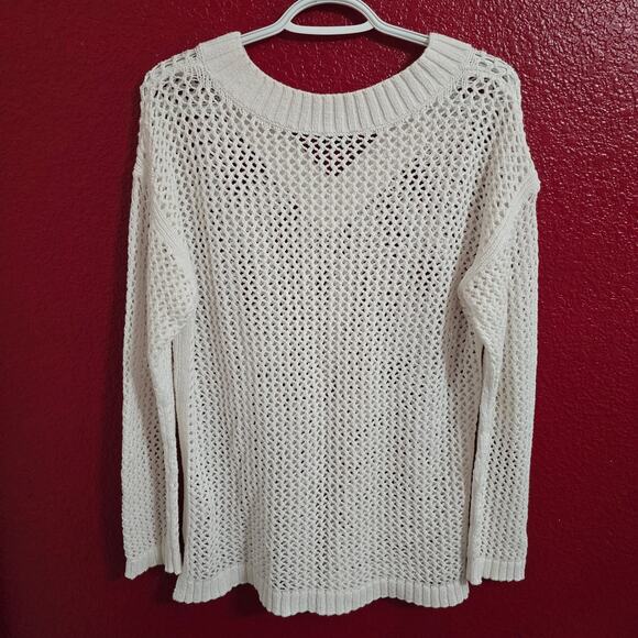 Talbots Cream Open Weave V-Neck Sweater Cotton - Picture 2 of 4